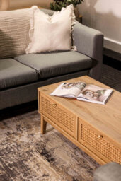 LPD Bordeaux Rattan Oak Coffee Table - Boho Chic With Luxe Gold Accents - thumbnail 4
