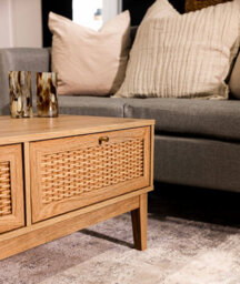 LPD Bordeaux Rattan Oak Coffee Table - Boho Chic With Luxe Gold Accents - thumbnail 5