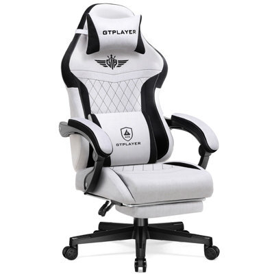 Gtplayer Gaming Chair Fabric, High Back Computer Chairs With Footrest For Adults, Ergonomic Pc Chair For Home Office, Grey - image 1