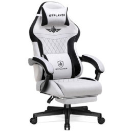 Luckracer Gaming Chair Fabric, High Back Computer Chairs With Footrest For Adults, Ergonomic Pc Chair For Home Office, Grey