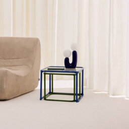 Sweeek - Set Of 2 Nesting Tables Metal And Ribbed Glass Blue And Green - Tano - thumbnail 4