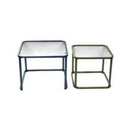 Sweeek - Set Of 2 Nesting Tables Metal And Ribbed Glass Blue And Green - Tano - thumbnail 2