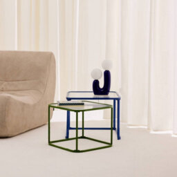 Sweeek - Set Of 2 Nesting Tables Metal And Ribbed Glass Blue And Green - Tano - thumbnail 3