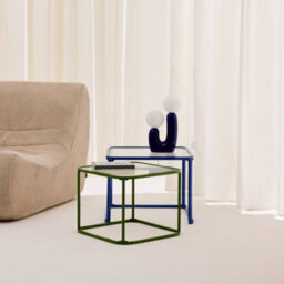 Sweeek - Set Of 2 Nesting Tables Metal And Ribbed Glass Blue And Green - Tano - thumbnail 1