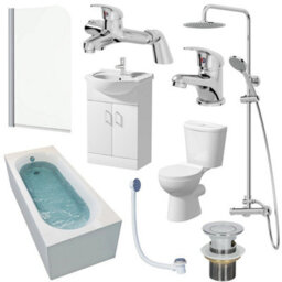 Affine Bathroom Suite 1700mm Single Ended Bath Screen Toilet Basin Vanity Taps Shower - thumbnail 1