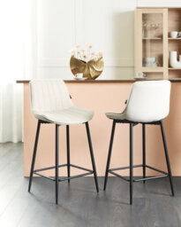 Beliani Set Of 2 Bar Chairs Dubrovnik Velvet Light Beige - thumbnail 2
