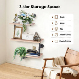 3-Tier Metal Wood Floating Shelf - thumbnail 4