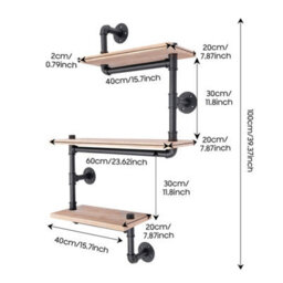 3-Tier Metal Wood Floating Shelf - thumbnail 2