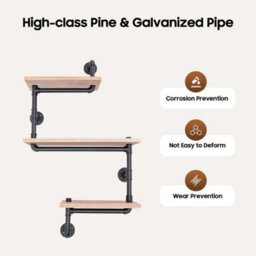 3-Tier Metal Wood Floating Shelf - thumbnail 3