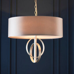 Antique Silver Ceiling Pendant Light & Mink Satin Shade - 3 Bulb Hanging Fitting - thumbnail 4