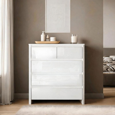 Ardenza High Gloss Chest of 5 Drawers Bedroom Storage Furniture Unit - image 1