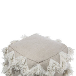 Beliani Square Pouffe Beige Cotton-Wool Blend With Golden Thread And Triangle Tassels - 45Cm - thumbnail 5