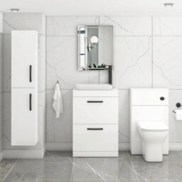Royal Bathrooms Turin 500mm Freestanding Bathroom Vanity Unit With Sink 2 Drawer Gloss White & Qubix Countertop Basin - thumbnail 3
