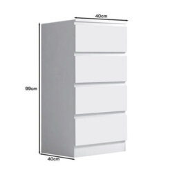 Fwstyle Carlton White 4 Drawer Chest (H) 99Cm (W) 40Cm (D) 40Cm - thumbnail 6