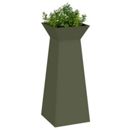 Berkfield Modern Garden Pillar Planter With Bowl Olive Green 40X40X100 Cm Steel - thumbnail 3
