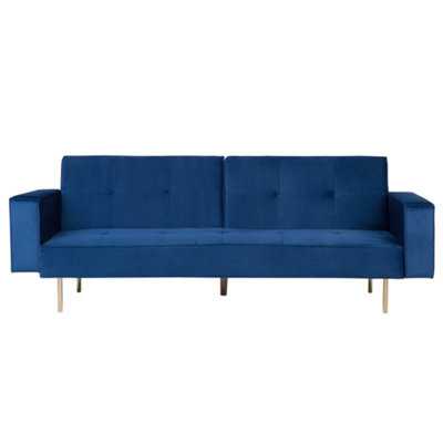 Beliani Sofa Bed 3 Seater Visnes Velvet Navy Blue - image 1