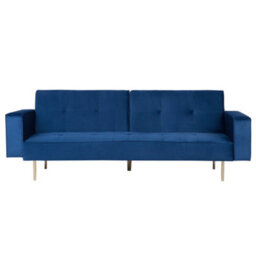 Beliani Sofa Bed 3 Seater Visnes Velvet Navy Blue - thumbnail 1