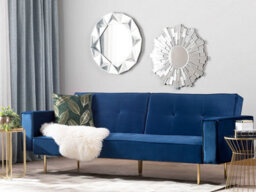 Beliani Sofa Bed 3 Seater Visnes Velvet Navy Blue - thumbnail 2