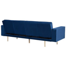 Beliani Sofa Bed 3 Seater Visnes Velvet Navy Blue - thumbnail 4