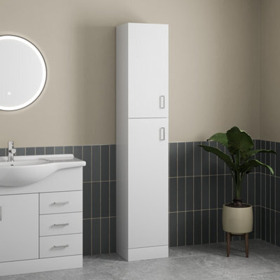 Aveli Bathroom Tall Unit Cabinet White Gloss Soft Close Door Floor Standing Modern - image 1
