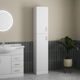 Aveli Bathroom Tall Unit Cabinet White Gloss Soft Close Door Floor Standing Modern - thumbnail 1