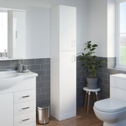 Aveli Bathroom Tall Unit Cabinet White Gloss Soft Close Door Floor Standing Modern - thumbnail 2