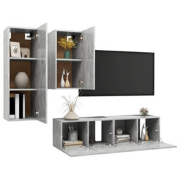 Berkfield Modern 4 Piece Tv Cabinet Set Concrete Grey Engineered Wood - thumbnail 3