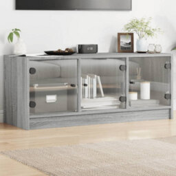 Berkfield Classic Tv Cabinet With Glass Doors Grey Sonoma 102X37X42 Cm - thumbnail 2