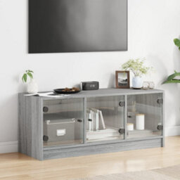 Berkfield Classic Tv Cabinet With Glass Doors Grey Sonoma 102X37X42 Cm - thumbnail 3
