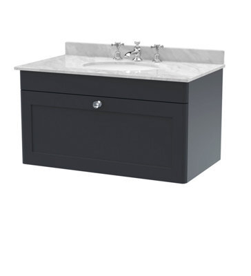 Balterley Swynnerton Traditional 1 Drawer Wall Hung Vanity Unit With Marble Basin, Dark Grey, 800mm - image 1