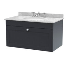Balterley Swynnerton Traditional 1 Drawer Wall Hung Vanity Unit With Marble Basin, Dark Grey, 800mm - thumbnail 1