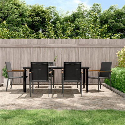 Berkfield 7 Piece Garden Dining Set Black Textilene And Steel - image 1