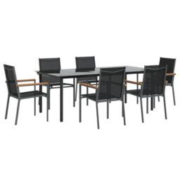 Berkfield 7 Piece Garden Dining Set Black Textilene And Steel - thumbnail 3