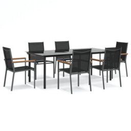 Berkfield 7 Piece Garden Dining Set Black Textilene And Steel - thumbnail 2