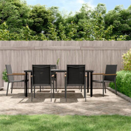 Berkfield 7 Piece Garden Dining Set Black Textilene And Steel - thumbnail 1