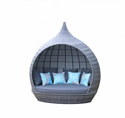 Signature Weave Pearl Wicker Round Garden Day Bed Sun Lounger Roof Shade Grey By Buyaparcel - image 1