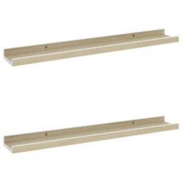 Berkfield Wall Shelves 2 Pcs White And Sonoma Oak 60X9X3 Cm - thumbnail 2
