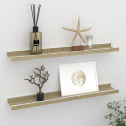 Berkfield Wall Shelves 2 Pcs White And Sonoma Oak 60X9X3 Cm - thumbnail 1