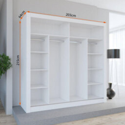 Fhif Lexiss Gold 203Cm Oak Modern Sliding Door Wardrobe Bedroom Storage With Shelves & Hanging Rail - thumbnail 2