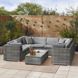 Furniturebox Orlando Grey Rattan Garden Sofa Modular Outdoor Patio Couch Seating - Table & 8 Chairs Garden Corner Sofa Set +Cover - thumbnail 2