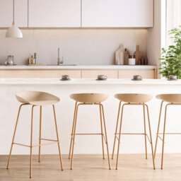 Wyld And Coco Novahome Set Of 4 Beige Bar Chairs - Synthetic Seats, Wood-Look Iron Frames - thumbnail 2