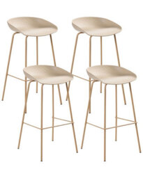 Wyld And Coco Novahome Set Of 4 Beige Bar Chairs - Synthetic Seats, Wood-Look Iron Frames - thumbnail 3
