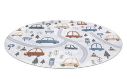 RugsX Carpet Bono 8436 Circle Cars, Street Cream / Light Grey  Circle 140 Cm - thumbnail 1