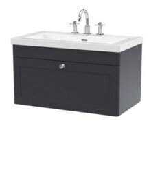 Balterley Swynnerton Traditional 1 Drawer Wall Hung Vanity Unit With Fireclay Basin, Dark Grey, 800mm - thumbnail 1