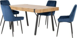 Seconique Treviso Light Oak Effect And Black Dining Set With Blue Avery Chairs