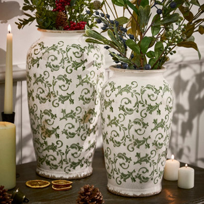 Dibor Set Of 2 Vintage Luxury Irina Green Botanical Flower Urn Vase - image 1