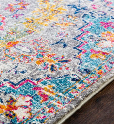 Livabliss Harput-Vintage Blue Orange Yellow Grey Traditional Boho Living Dining Bedroom Rug 160 X 220 Cm Easy Care, Non Shedding - thumbnail 3