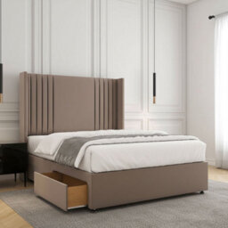 REGIONAL FURNISHINGS Divan Bed Set Mink Plush Velvet Upholstered 54Inch Headboard 2Drawers Footend & No Mattress In Double King 4Ft 6Ft Sizes - thumbnail 2