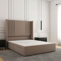REGIONAL FURNISHINGS Divan Bed Set Mink Plush Velvet Upholstered 54Inch Headboard 2Drawers Footend & No Mattress In Double King 4Ft 6Ft Sizes - thumbnail 1