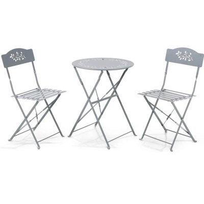 Grey Leaf 3 Pcs Metal Garden Outdoor Folding Chairs Table Bistro Furniture Set - image 1